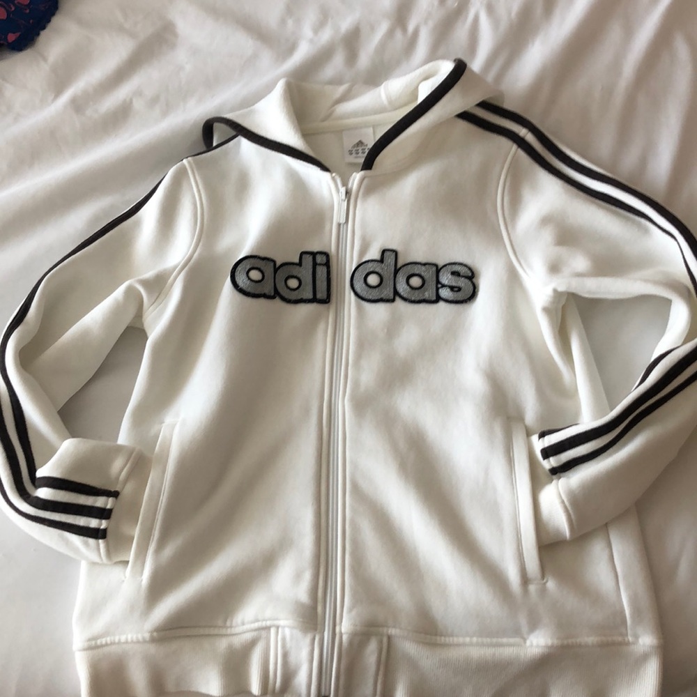 Adidas white and grey zip-up hoodie